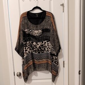 Melissa Paige Tribal Cheetah Flowy Sheer Lined Drapey Tunic
